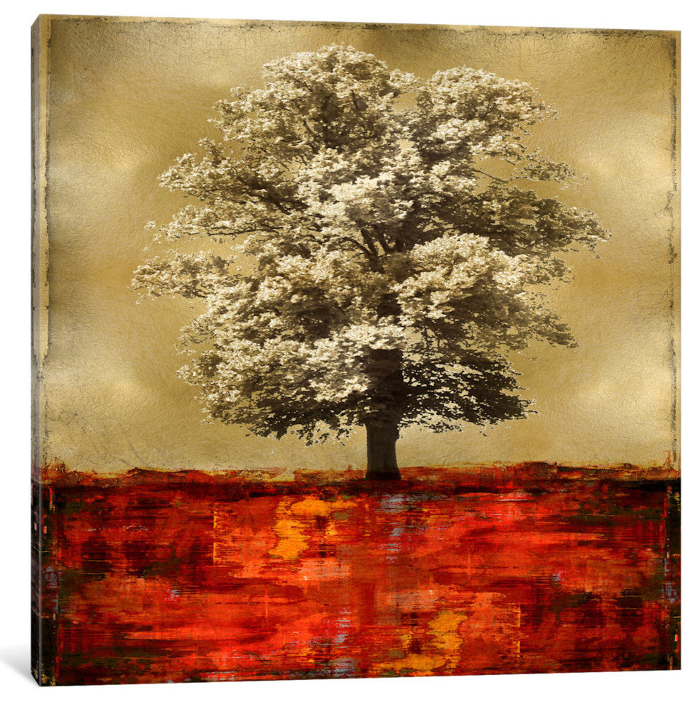 "Stately - Red On Gold" by Eric Turner, Canvas Print, 37"x37"