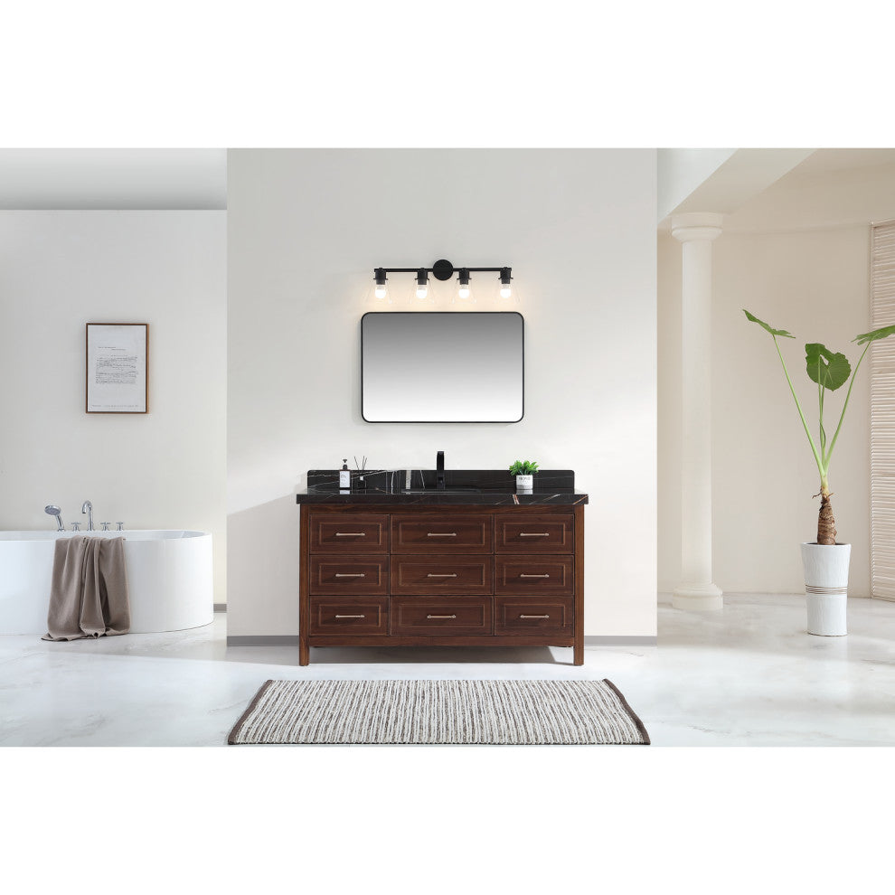 WK2428-60S-EB-B Vanity With Mirror, Sconce and Faucet Included