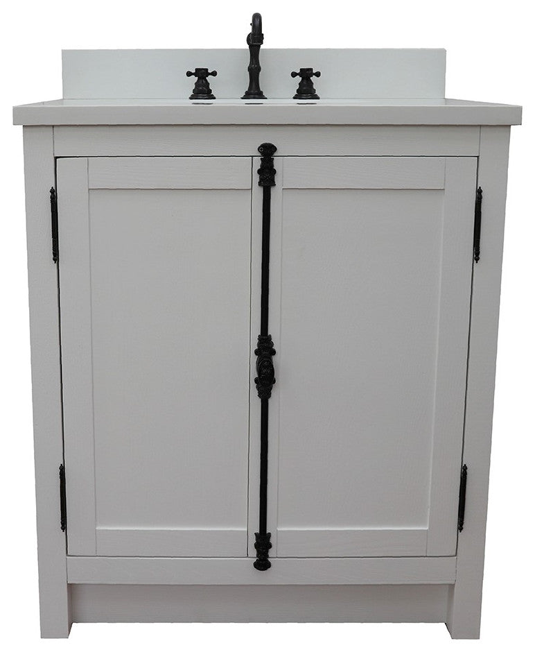 30" Single Vanity, Glacier Ash, White Engineered Stone Top, Oval Sink
