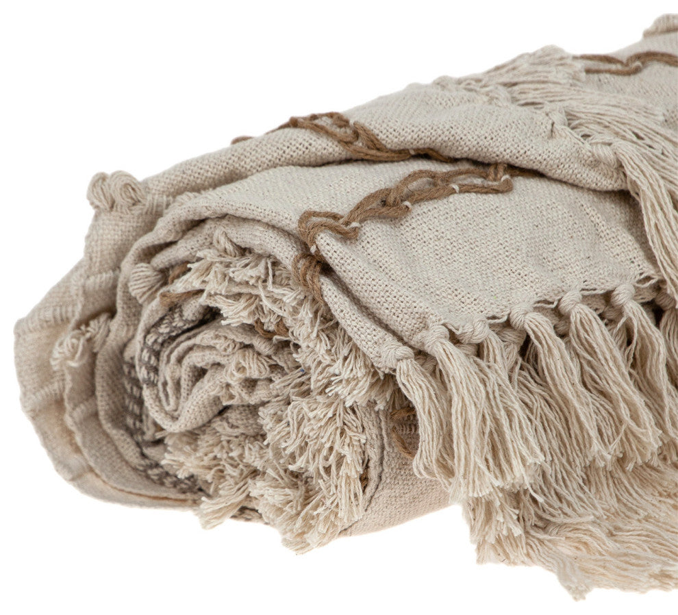 Classic Boho Fringed and Textured Woven Handloom Throw