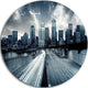 City With Blue Tint, Cityscape Disc Metal Wall Art, 36"