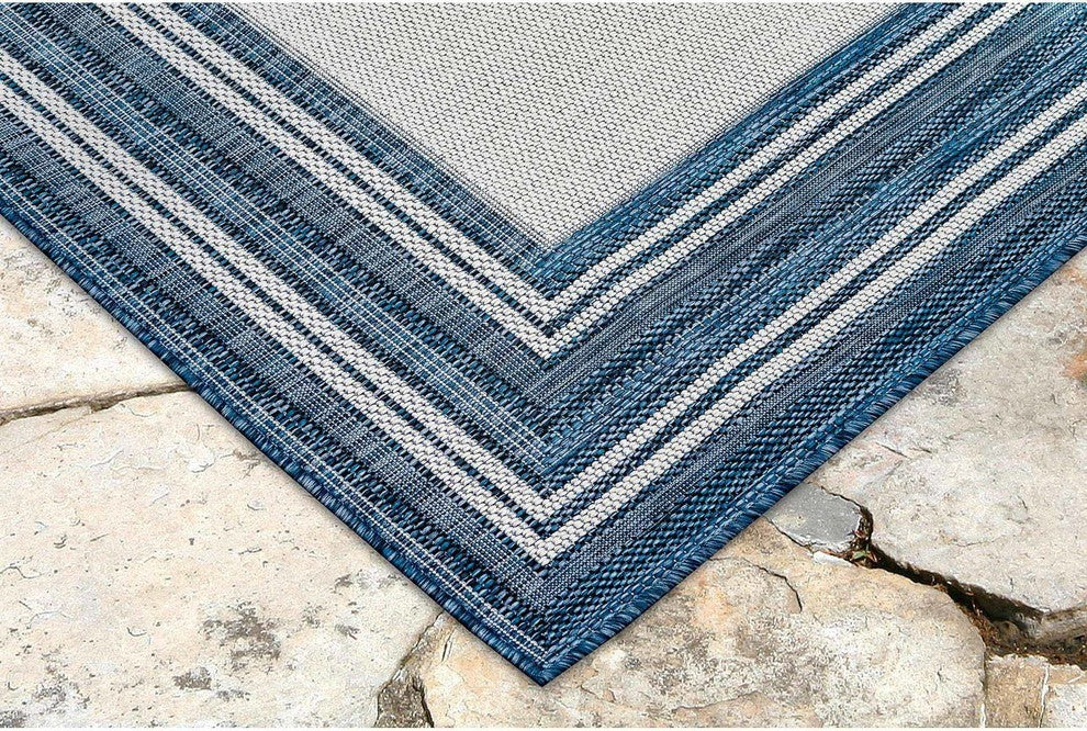 Carmel Multi Border Indoor/Outdoor Rug, Navy, 4'10"x7'6"