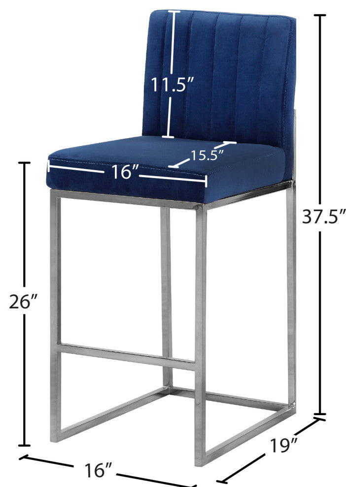 Giselle Velvet Counter Stool, Navy, Chrome Base