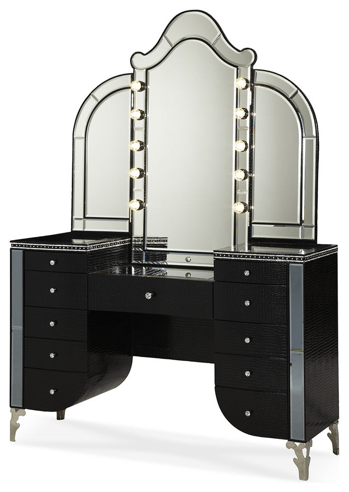 AICO Hollywood Swank Vanity Mirror, Black Iguana 03068RN-81