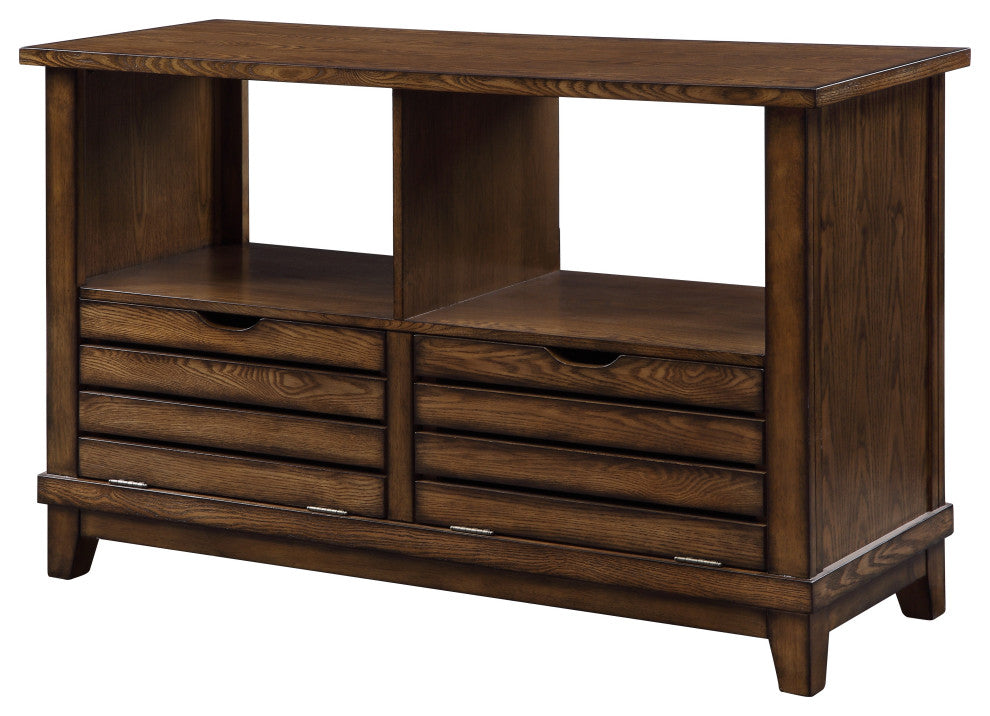 Benzara BM204476 Slatted Front Sofa Table with 2 Drawers and 2 Shelf, Brown