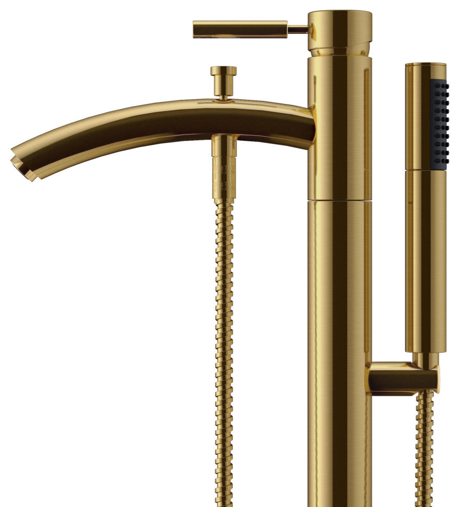 Taron Modern-Style Bathroom Tub Filler Faucet, Floor-mounted, Brushed Gold