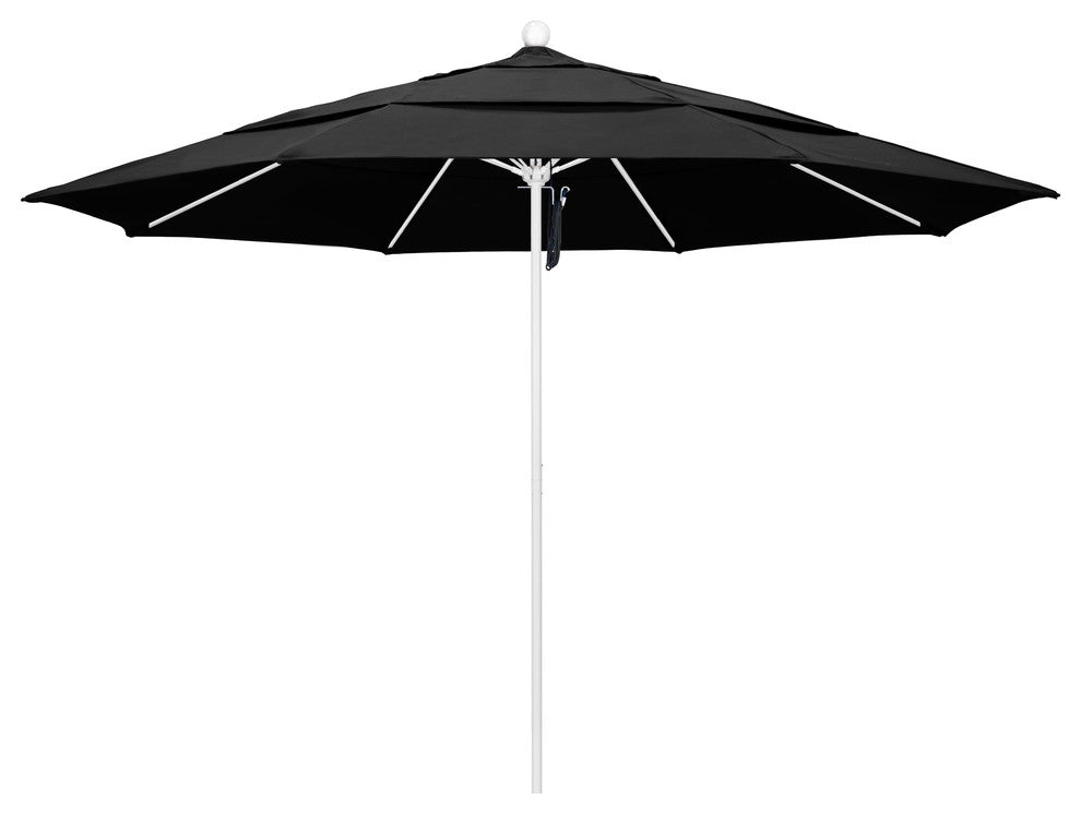 11' Fiberglass Umbrella With White Frame, Black, 11'