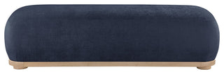 Calum Upholstered Bench, Navy, Chenille Fabric, Natural Finish