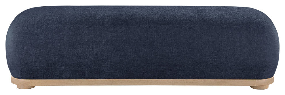 Calum Upholstered Bench, Navy, Chenille Fabric, Natural Finish