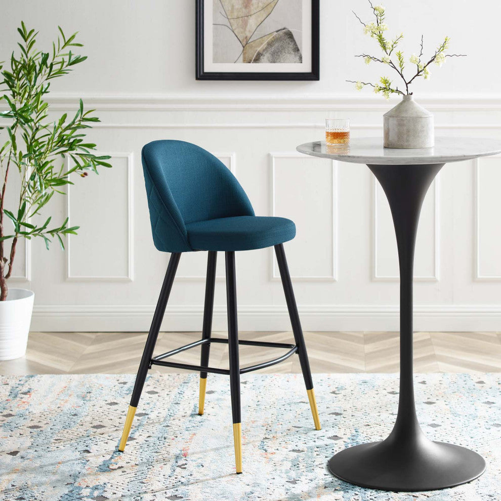Bar Stool Chair Barstool, Set of 2, Fabric, Metal, Navy Blue, Modern, Bar Pub