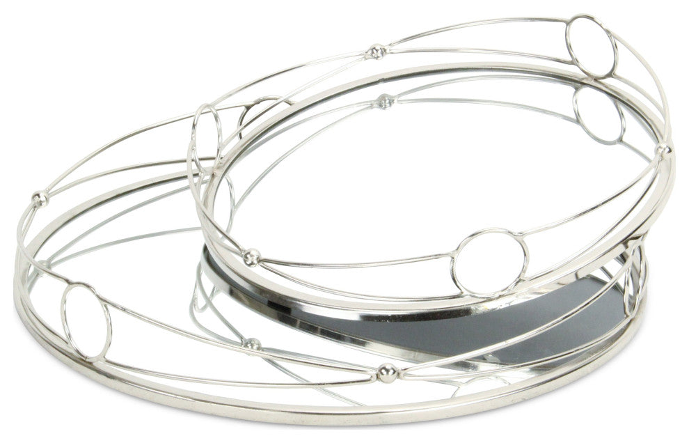 Mianzi Round Tricircle Rim Silver Metal Trays (Set of 2)