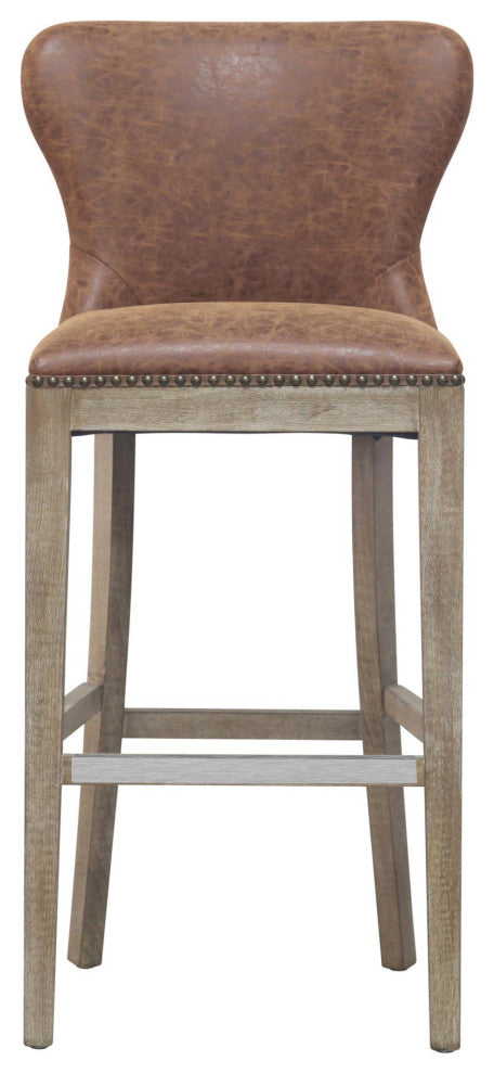 Dorsey Bar/ Counter Stool Drift Wood Legs, Nubuck Chocolate, Bar Stool, Faux Leather