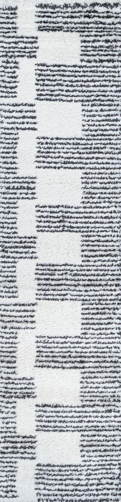 Petra Abstract Stripe Geometric Shag, White/Black, 2 X 8