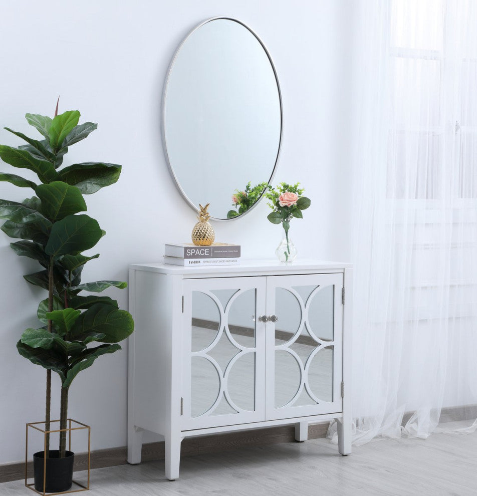 Metal Frame Oval Mirror 34", Silver