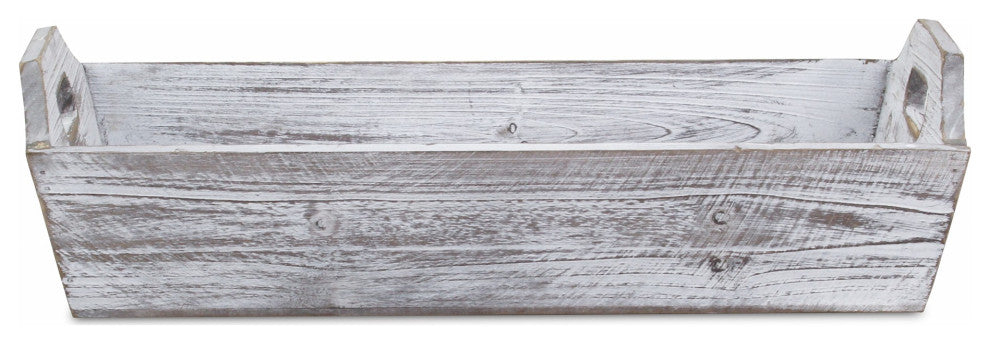 HomeRoots White Rustic Finish Wood Serving Tray With Handles