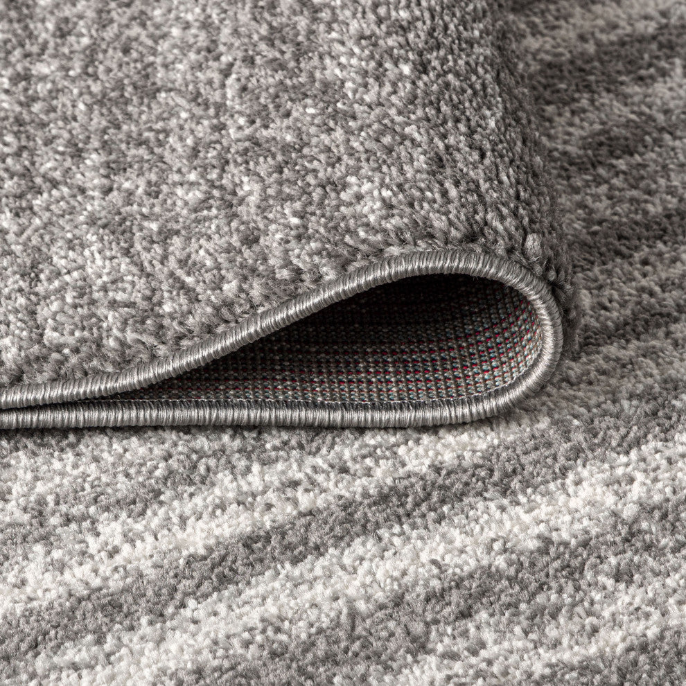 Aya Berber Stripe Geometric Area Rug, Gray/Cream, 2'x8'