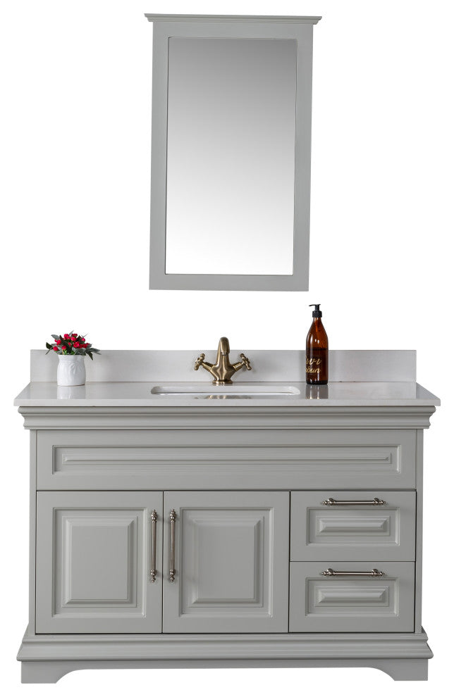 Romana Collection 48" Bathroom Vanity With Sink, Mirror, Countertop, Gray