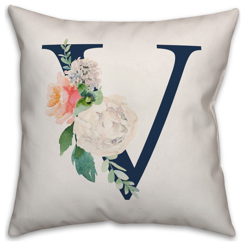Floral Monogram V 18x18 Indoor/Outdoor Pillow