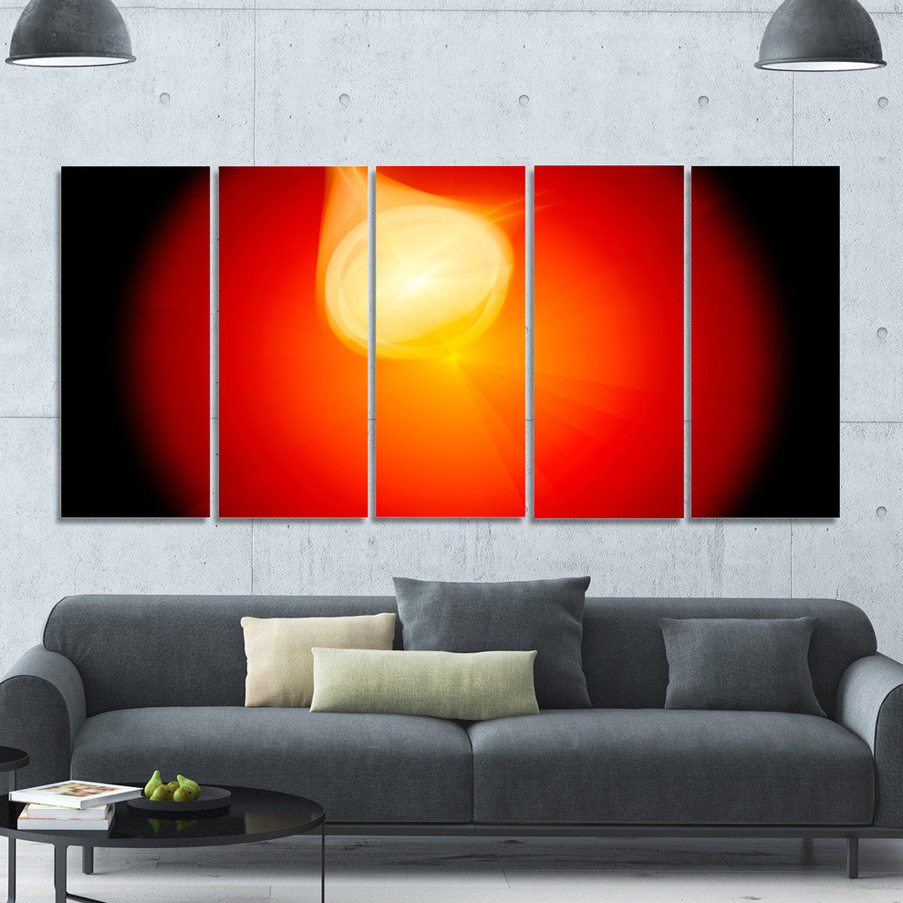 Glowing Red Misty Sphere, Abstract Canvas Art Print, 60"x28", 5 Panels