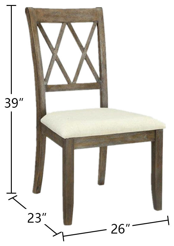 Set of 2 Linen Upholstered Side Chair, Beige/Salvage Brown