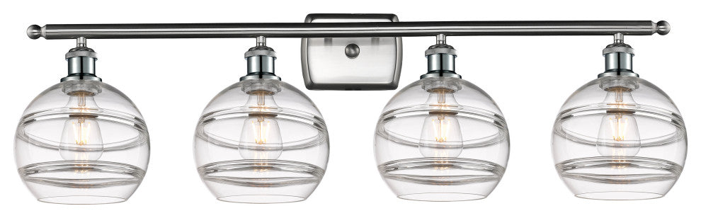 Ballston-Rochester 4-Light 38" Bath Vanity Light, Brushed Satin Nickel, Clear