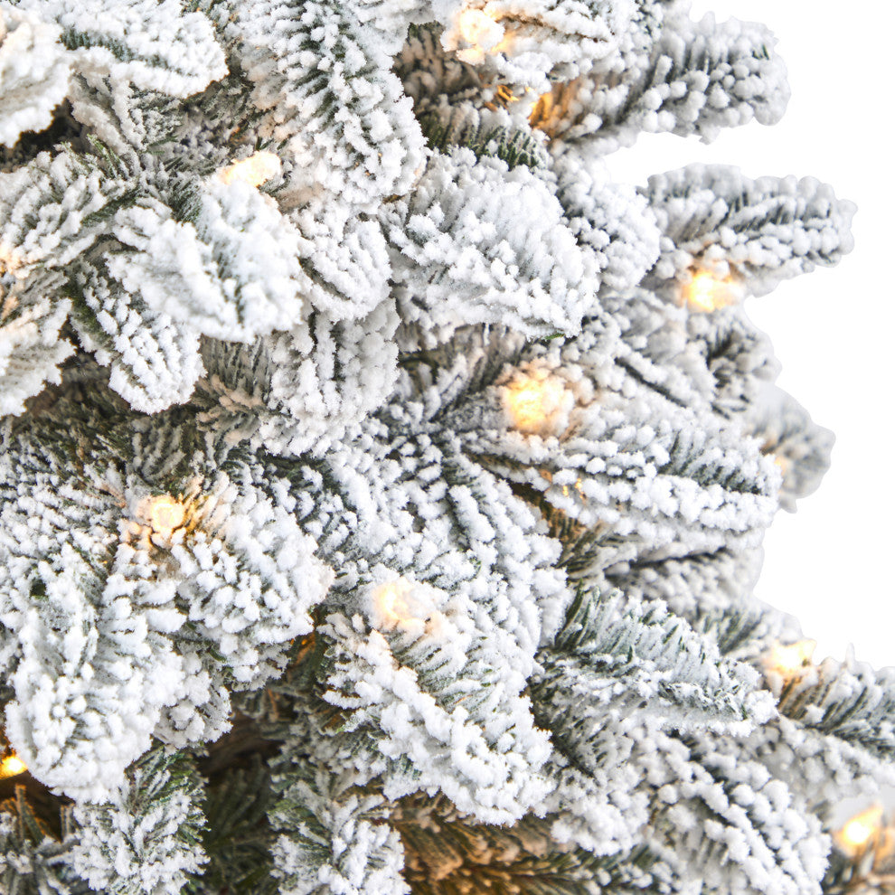 44" Flocked North Carolina Fir Faux Xmas Tree W/White Lights & Bendable Branches