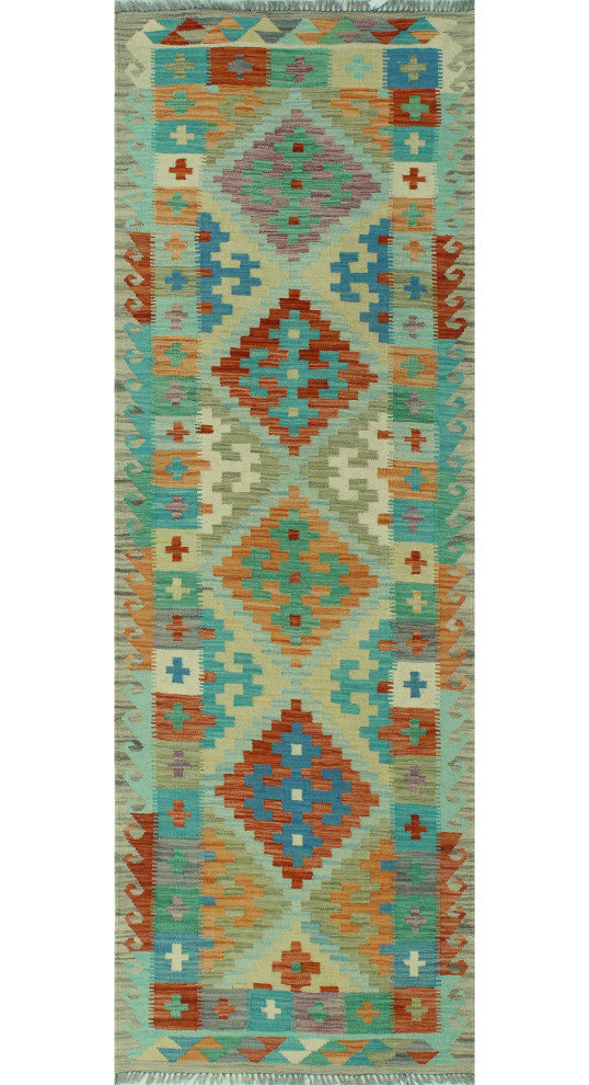 Sangat Kilim Lev Rust/Green Runner, 2'8x8'3