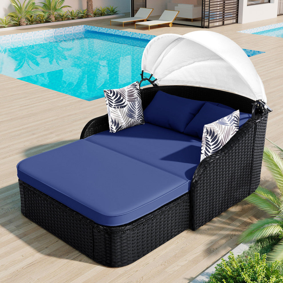 TATEUS 79.9" Outdoor Sunbed , Black+blue