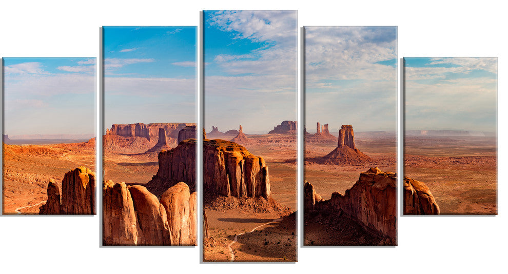 "Monument Valley Aerial Sky View" Landscape Print Wall Art, 5 Panels, 60"x32"