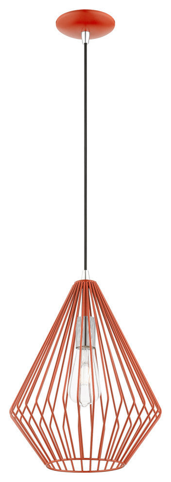 Linz 1 Light Shiny Red With Polished Chrome Accents Pendant