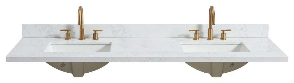 Jaen Composite Stone Vanity Top With Ceramic Sink, Grain White, 73"