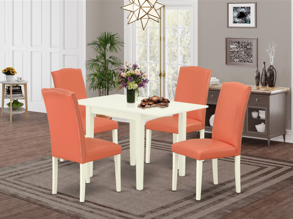 Dining Set 5 Pcs "“ Four Chairs, Table, Pink Flamingo Color Pu Leather