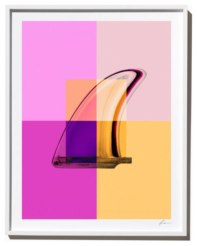 "Magenta Single Fin", Surf Art Photograph, White Frame, 14''x18''
