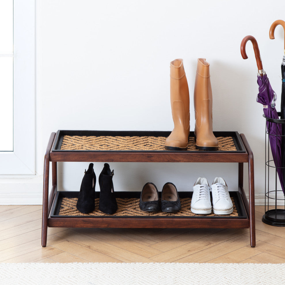 Double-Tier Brown Stand With 3-Pair Rubber Boot Trays Galapagos