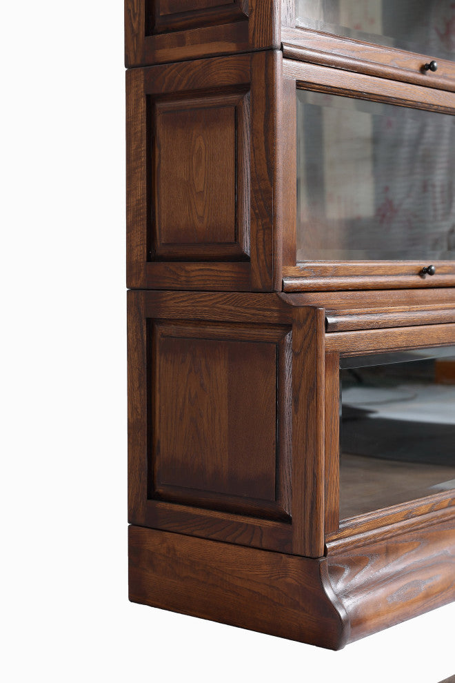 Crafters and Mission Style Oak  5 Stack Barrister Bookcase with Leaded Glass, Walnut