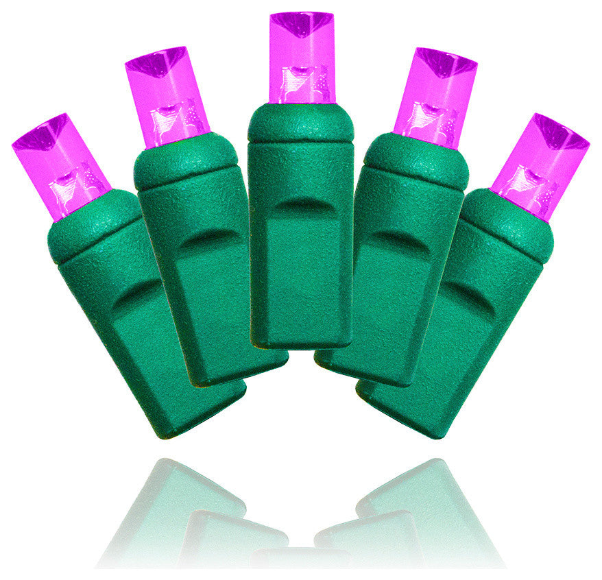 100 5Mm Purple Twinkle LED Lights 4" Spacing On Green Wire