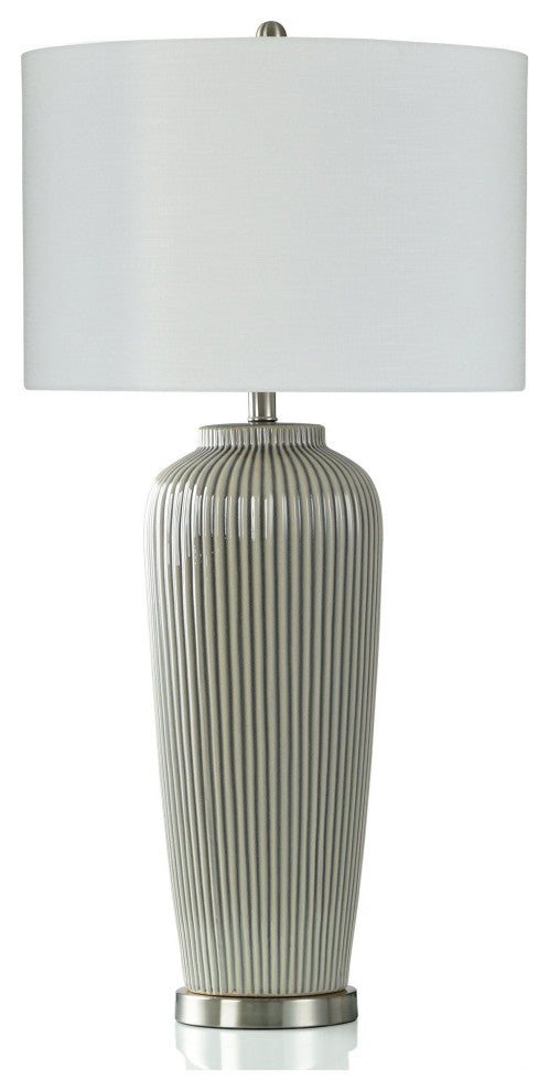 Pristine Grey Table Lamp Antique Crackle Finish On Ribbed Ceramic