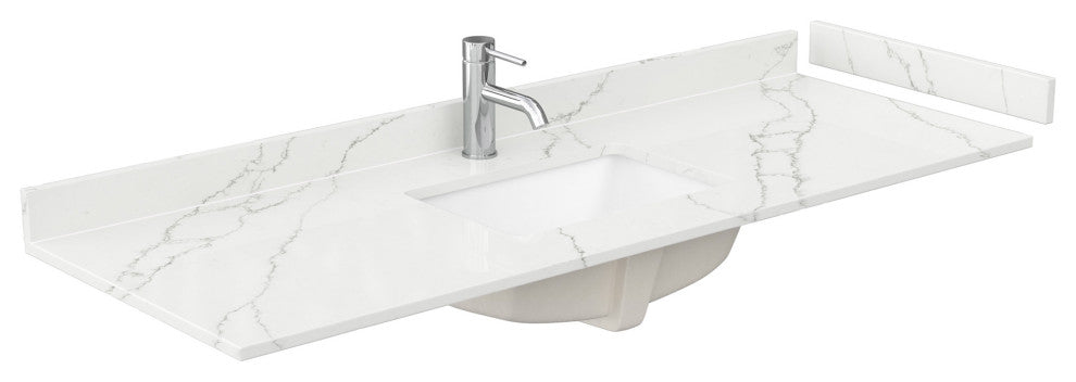 Beckett TK 60" White Single Vanity, Giotto Quartz Top, 1-Hole, Gold Trim