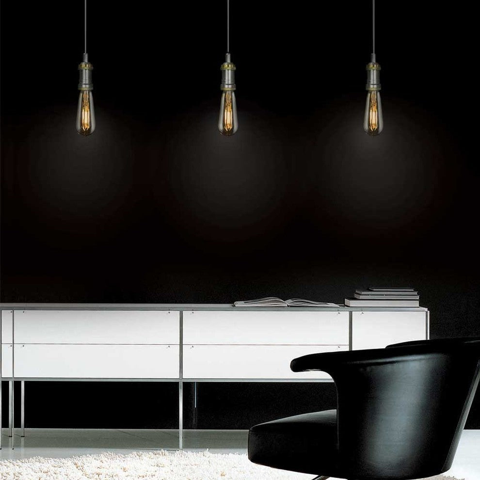 Light Line Voltage Vintage Led Pendant And Canopy Kit, Graphite With Brass Accen