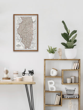 "Vintage Illinois Map" Framed Painting Print, 24x36
