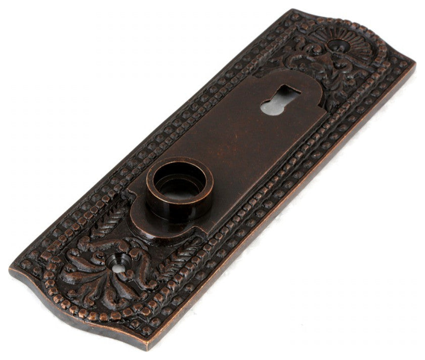 Door Back Plate Oil Rubbed Bronze Solid Brass Beaded With Keyhole 7 1/4" H