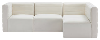 Quincy Velvet Upholstered 4-Piece L-Shaped Modular Sectional, Cream