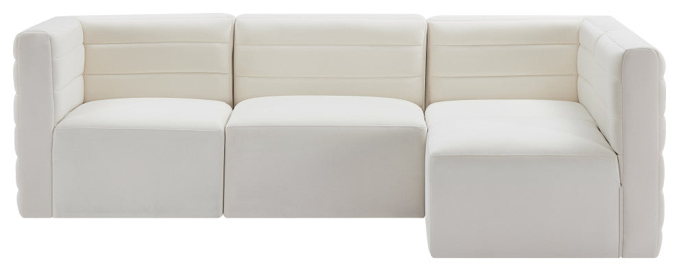 Quincy Velvet Upholstered 4-Piece L-Shaped Modular Sectional, Cream