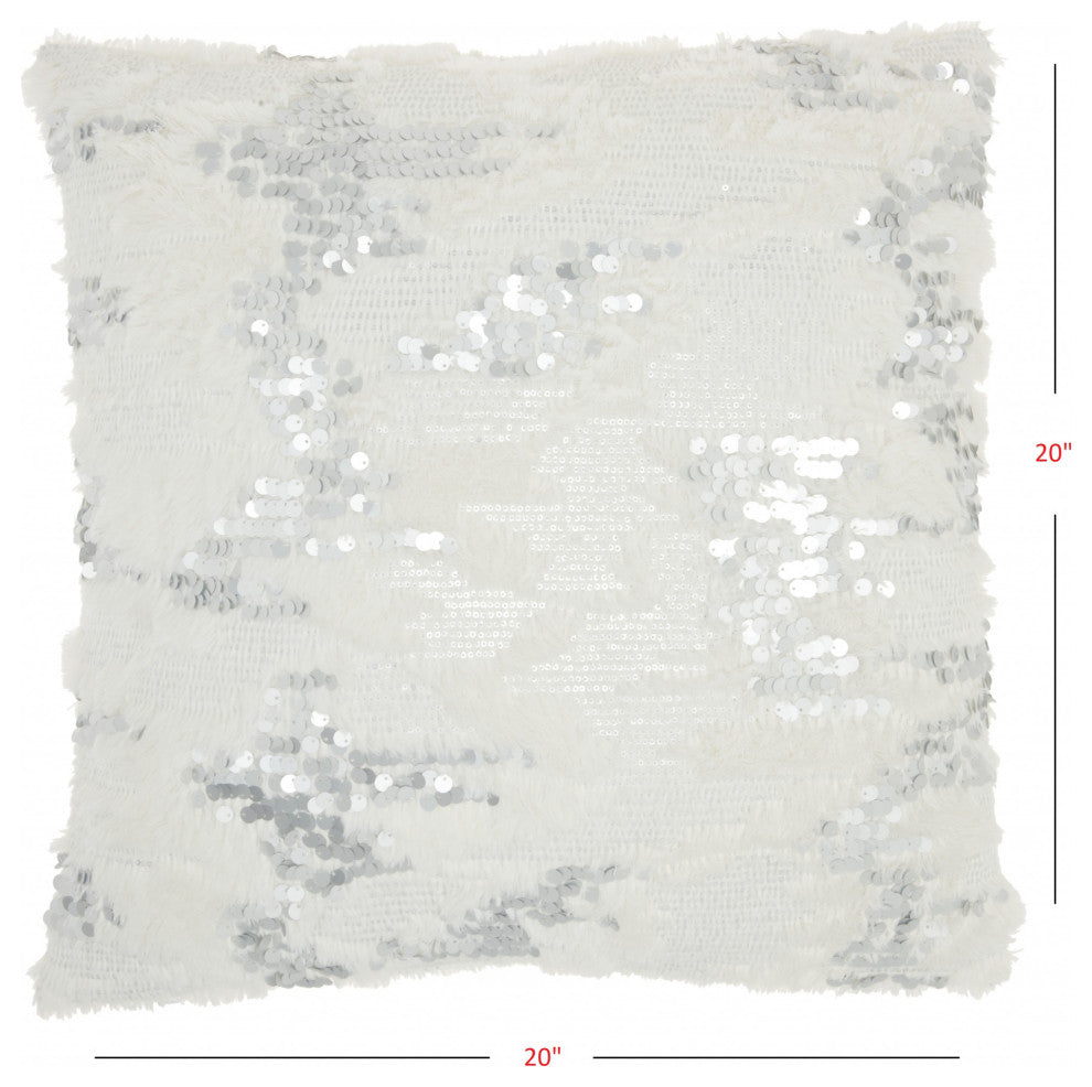 Sequined White  Accent Throw Pillow