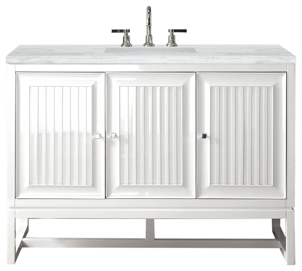 Athens 48" Single Vanity, Glossy White, Arctic Fall Solid Surface Top