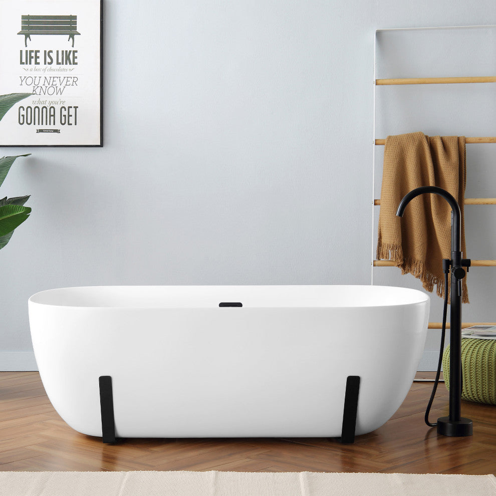 OVE Decors Sayuri Freestanding 63" Acrylic Flatbottom Bathtub, White
