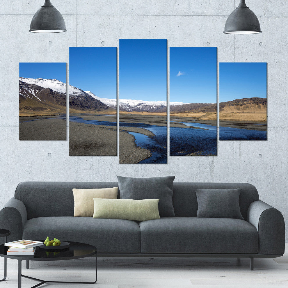 Mountains and Lakes Iceland, Landscape Canvas Art Print, 60"x32", 5 Panels