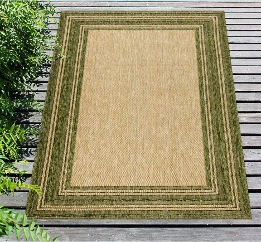 Carmel Multi Border Indoor/Outdoor Rug, Green, 4'10"x7'6"
