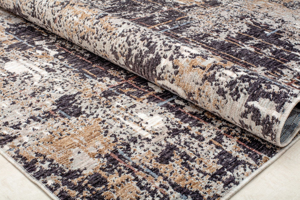 Jade Stormy Sky Abstract Contemporary Brown Recycled Area Rug, 5'3" X 7'0"