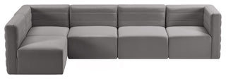 Quincy Velvet Upholstered 5-Piece L-Shaped Modular Sectional, Grey